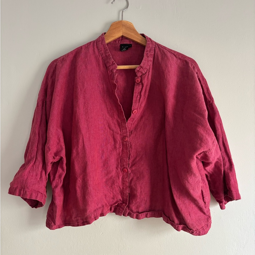 Eileen Fisher | 100% Linen Boxy Short Sleeve Button Down Shirt Size Medium
